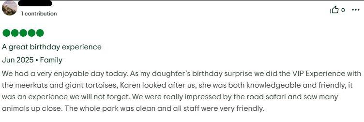 Meerkat and tortoise VIP five star review