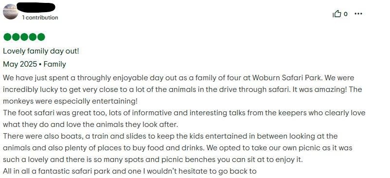 Lovely family day out five star trip advisor review of the Woburn Safari Park