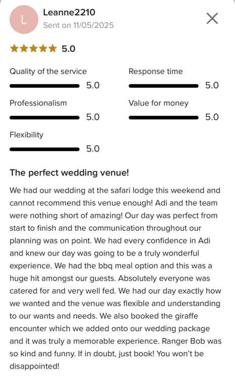 Wedding review at Woburn Safari Park
